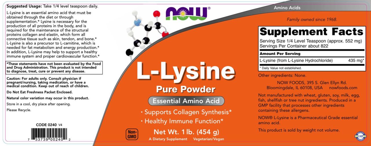 NOW - L-LIZIN POR - L-LYSINE POWDER - 454 G NOW - L-LIZIN POR - L-LYSINE POWDER - 454 G
