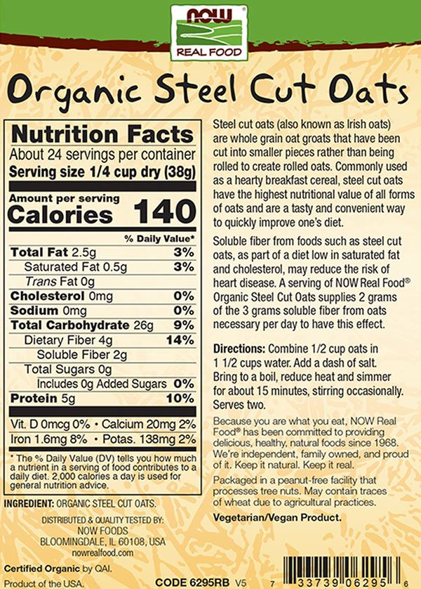 NOW - STEEL CUT OATS ORGANIC - ACÉLVÁGOTT ZAB - 908 G NOW - STEEL CUT OATS ORGANIC - ACÉLVÁGOTT ZAB - 908 G