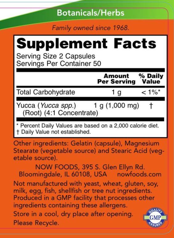 NOW - YUCCA 500 MG - 100 KAPSZULA NOW - YUCCA 500 MG - 100 KAPSZULA