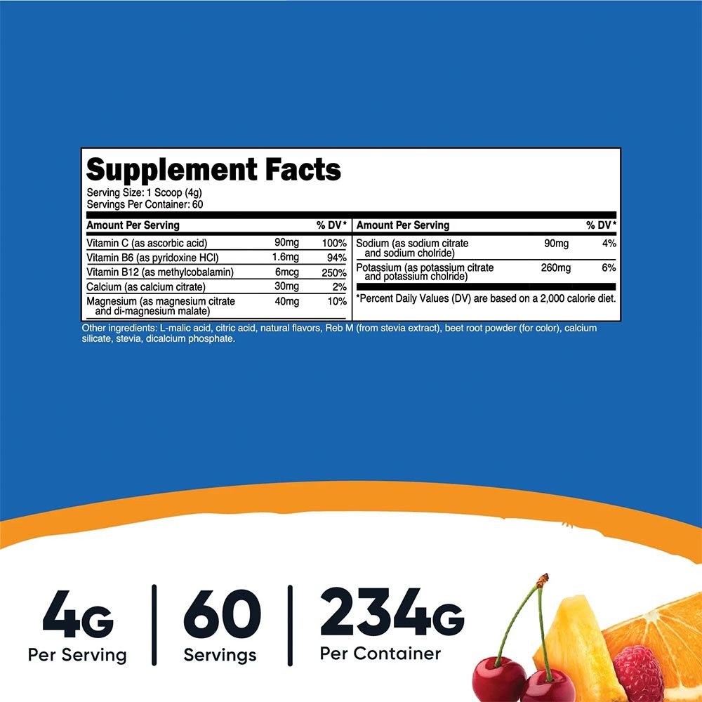 NUTRICOST - ELECTROLYTES COMPLEX - GYÜMÖLCSPUNCS ÍZŰ - 234 G NUTRICOST - ELECTROLYTES COMPLEX - GYÜMÖLCSPUNCS ÍZŰ - 234 G