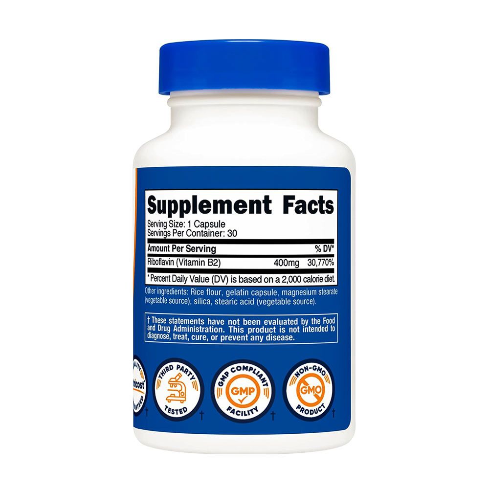 NUTRICOST - VITAMIN B2 RIBOFLAVIN 400 MG - 30 KAPSZULA NUTRICOST - VITAMIN B2 RIBOFLAVIN 400 MG - 30 KAPSZULA