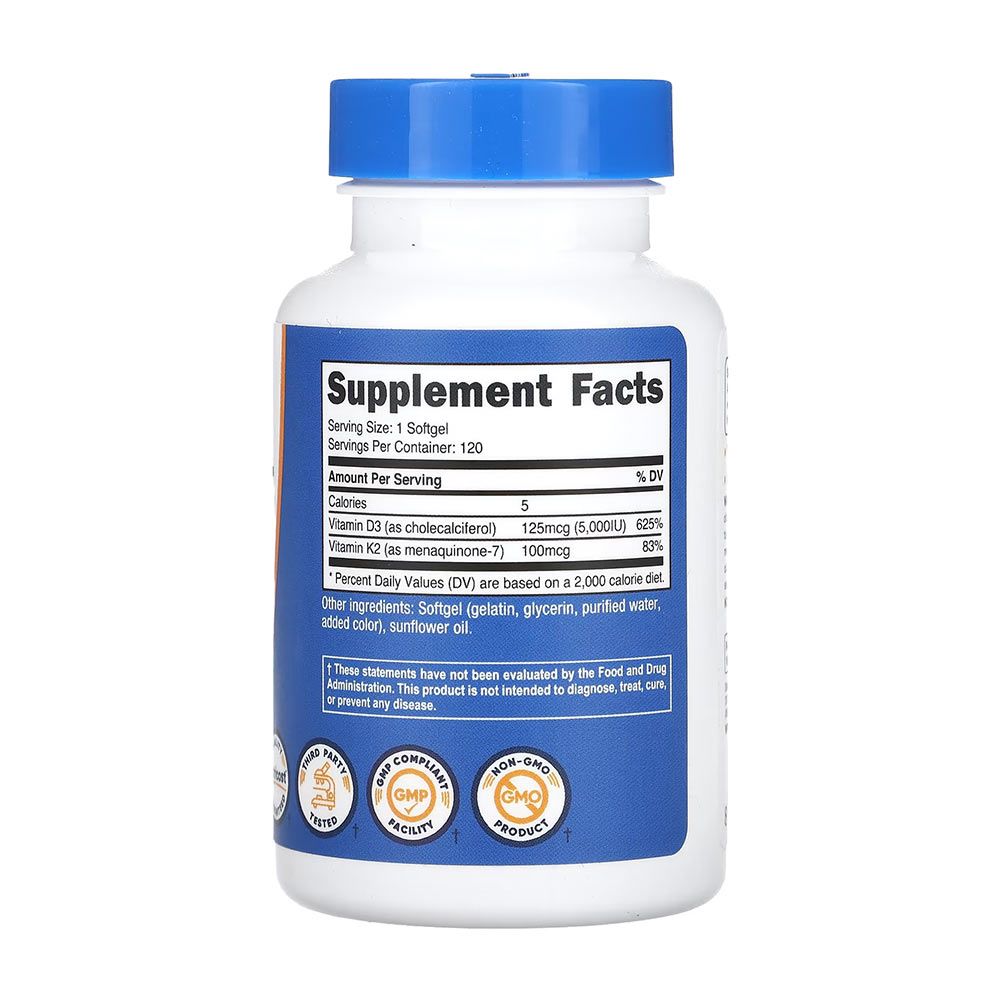 NUTRICOST - VITAMIN K2 (MK7) (100 MCG) + VITAMIN D3 (5000 NE) - 120 KAPSZULA NUTRICOST - VITAMIN K2 (MK7) (100 MCG) + VITAMIN D3 (5000 NE) - 120 KAPSZULA