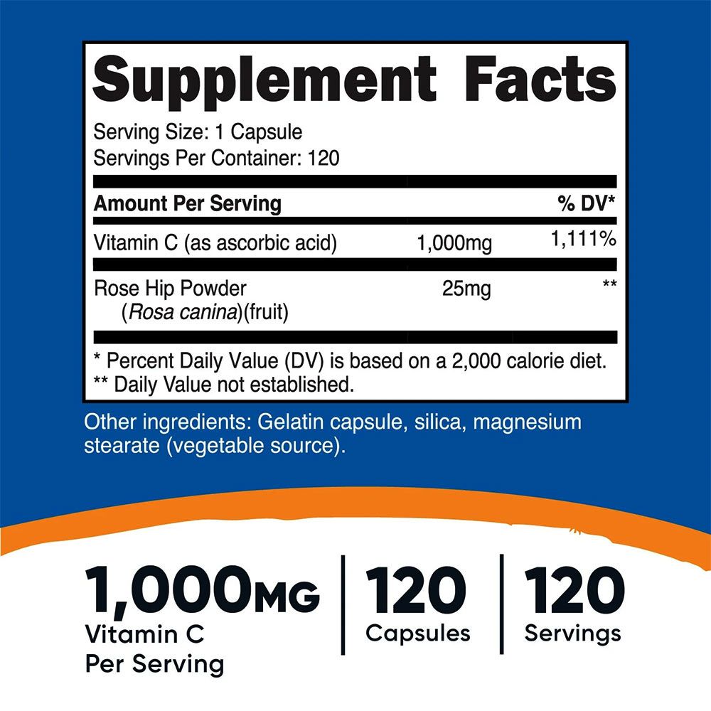 NUTRICOST - VITAMIN C WITH ROSE HIPS - C-VITAMIN CSIPKEBOGYÓVAL - 120 KAPSZULA NUTRICOST - VITAMIN C WITH ROSE HIPS - C-VITAMIN CSIPKEBOGYÓVAL - 120 KAPSZULA