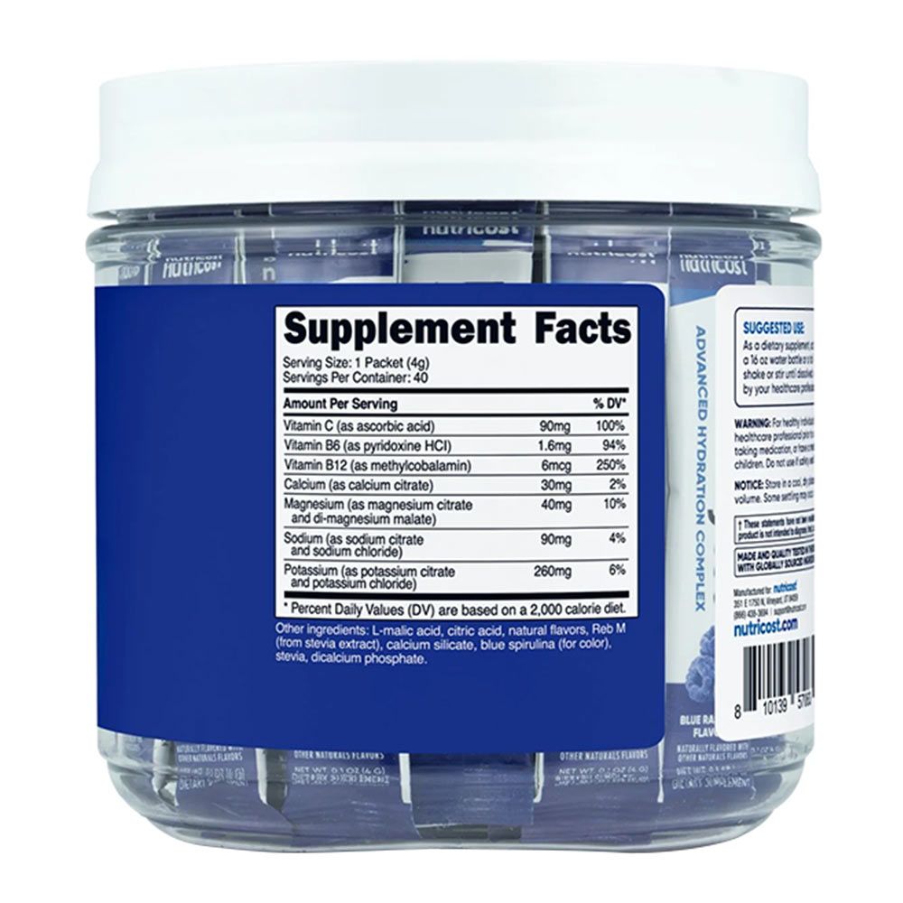 NUTRICOST - ELECTROLYTES HYDRATION STICK PACKS - KÉKMÁLNA ÍZŰ - 156 G NUTRICOST - ELECTROLYTES HYDRATION STICK PACKS - KÉKMÁLNA ÍZŰ - 156 G