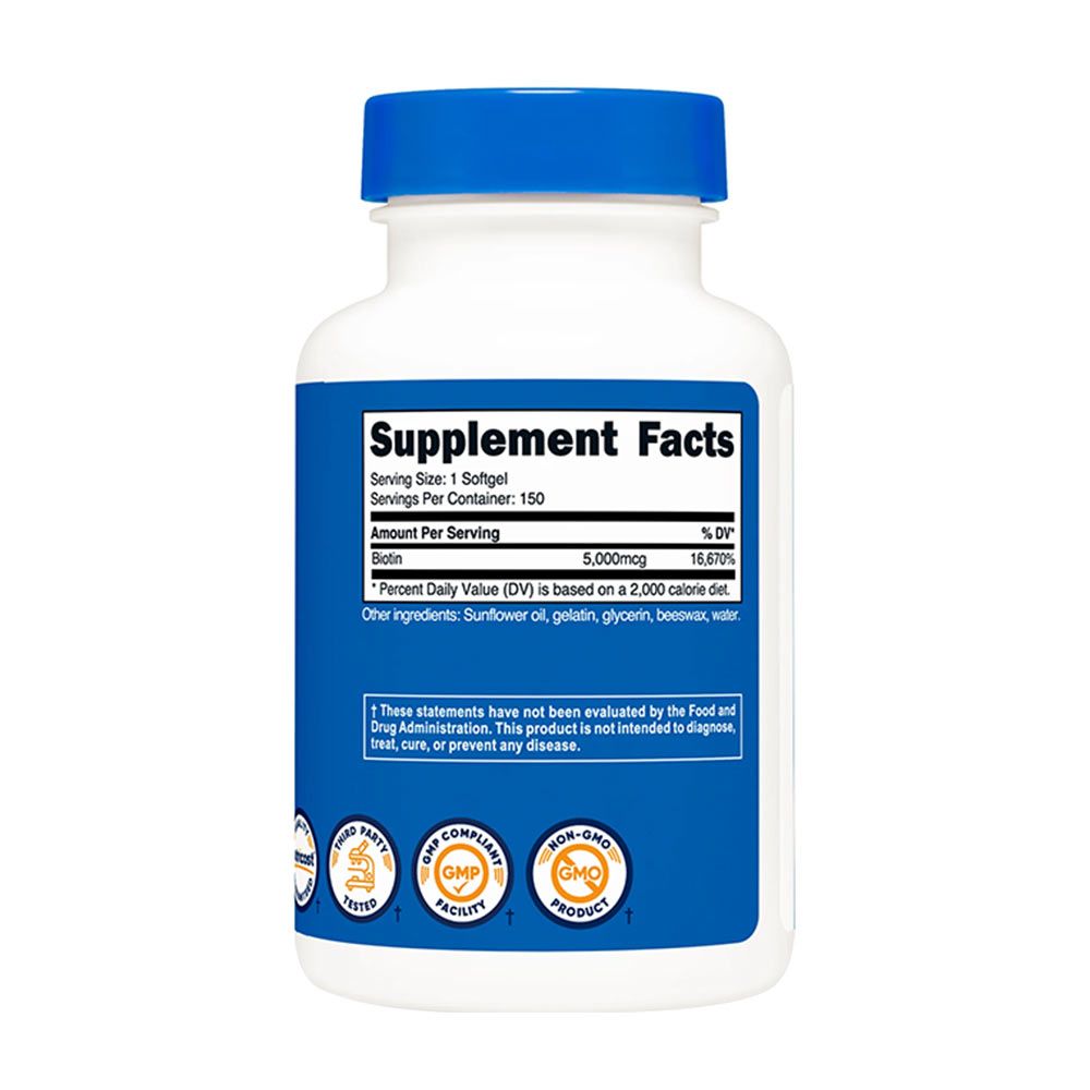 NUTRICOST - BIOTIN WITH COCONUT OIL SOFTGELS 5000 MCG - 150 KAPSZULA NUTRICOST - BIOTIN WITH COCONUT OIL SOFTGELS 5000 MCG - 150 KAPSZULA