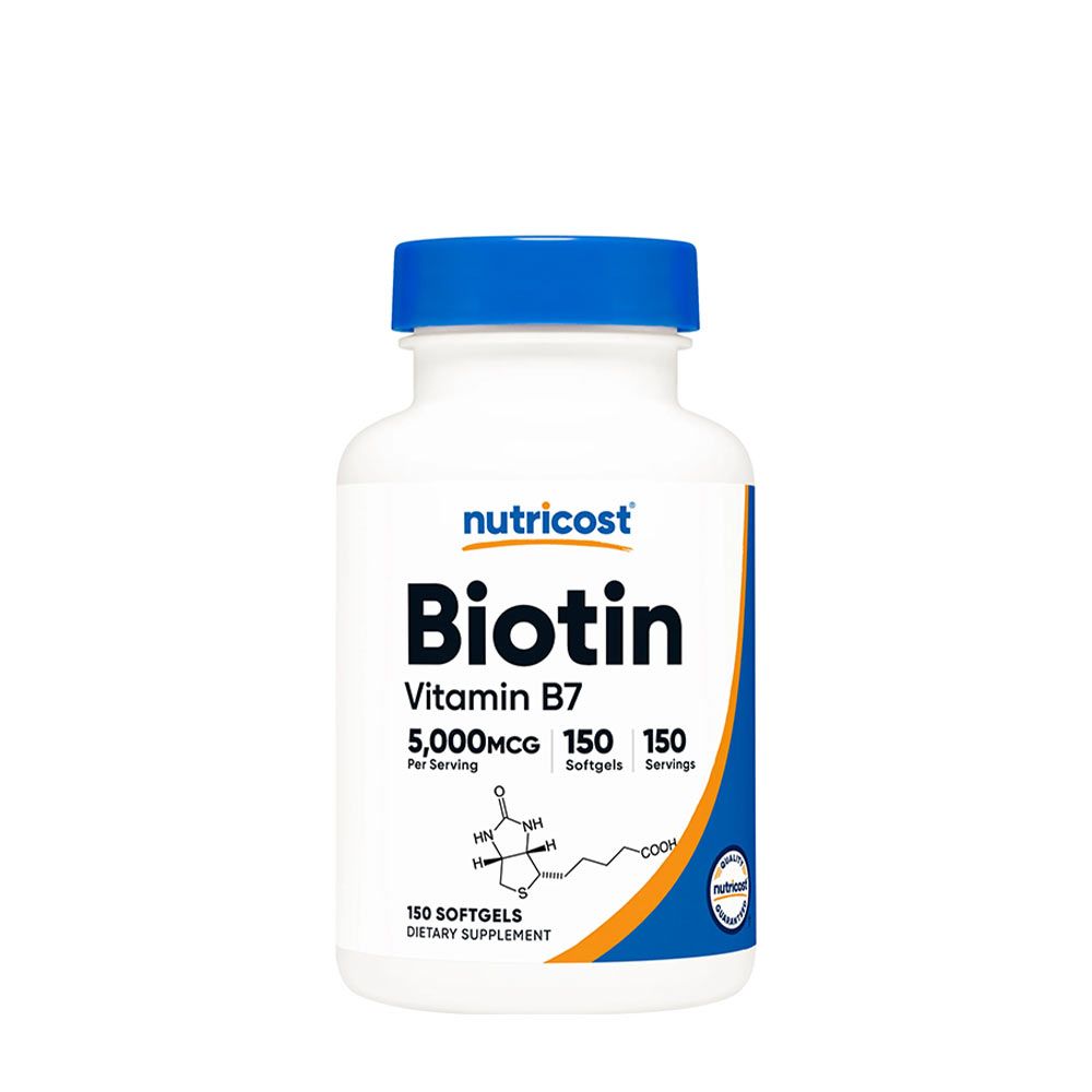 NUTRICOST - BIOTIN WITH COCONUT OIL SOFTGELS 5000 MCG - 150 KAPSZULA NUTRICOST - BIOTIN WITH COCONUT OIL SOFTGELS 5000 MCG - 150 KAPSZULA