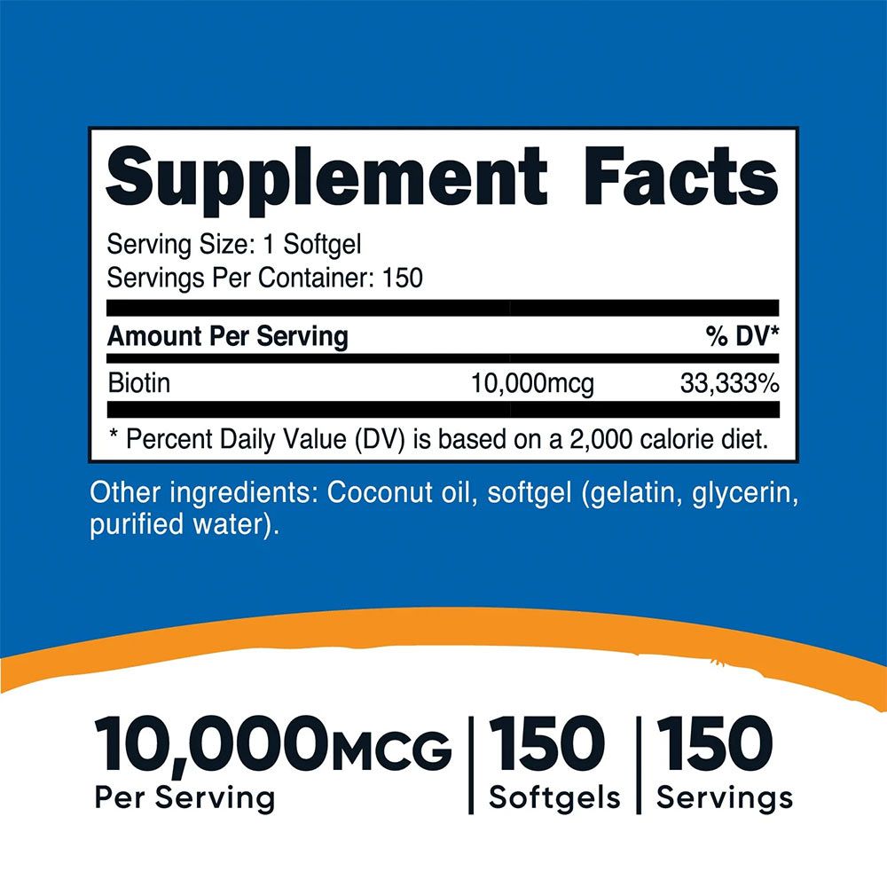 NUTRICOST - BIOTIN WITH COCONUT OIL 10.000 MCG - 150 KAPSZULA NUTRICOST - BIOTIN WITH COCONUT OIL 10.000 MCG - 150 KAPSZULA
