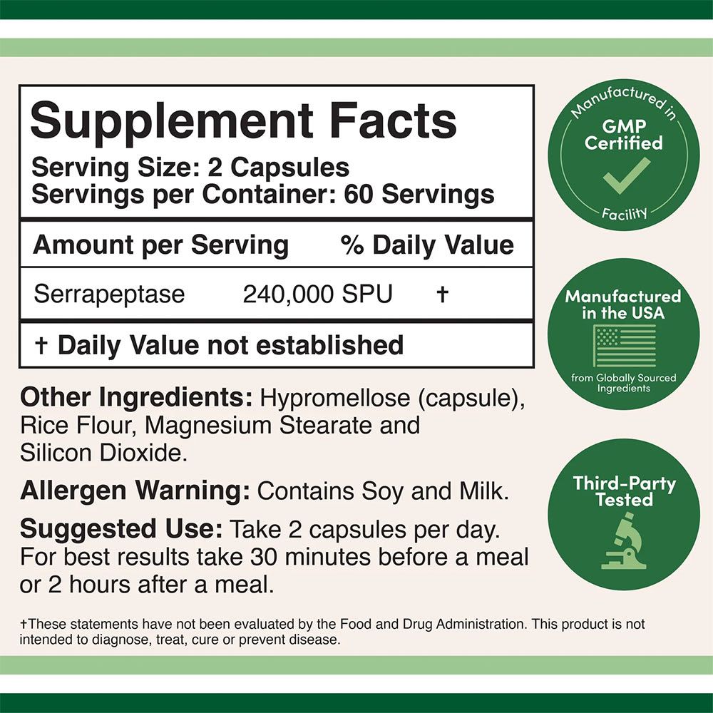 DOUBLE WOOD SUPPLEMENTS - SERRAPEPTASE - 120 KAPSZULA DOUBLE WOOD SUPPLEMENTS - SERRAPEPTASE - 120 KAPSZULA