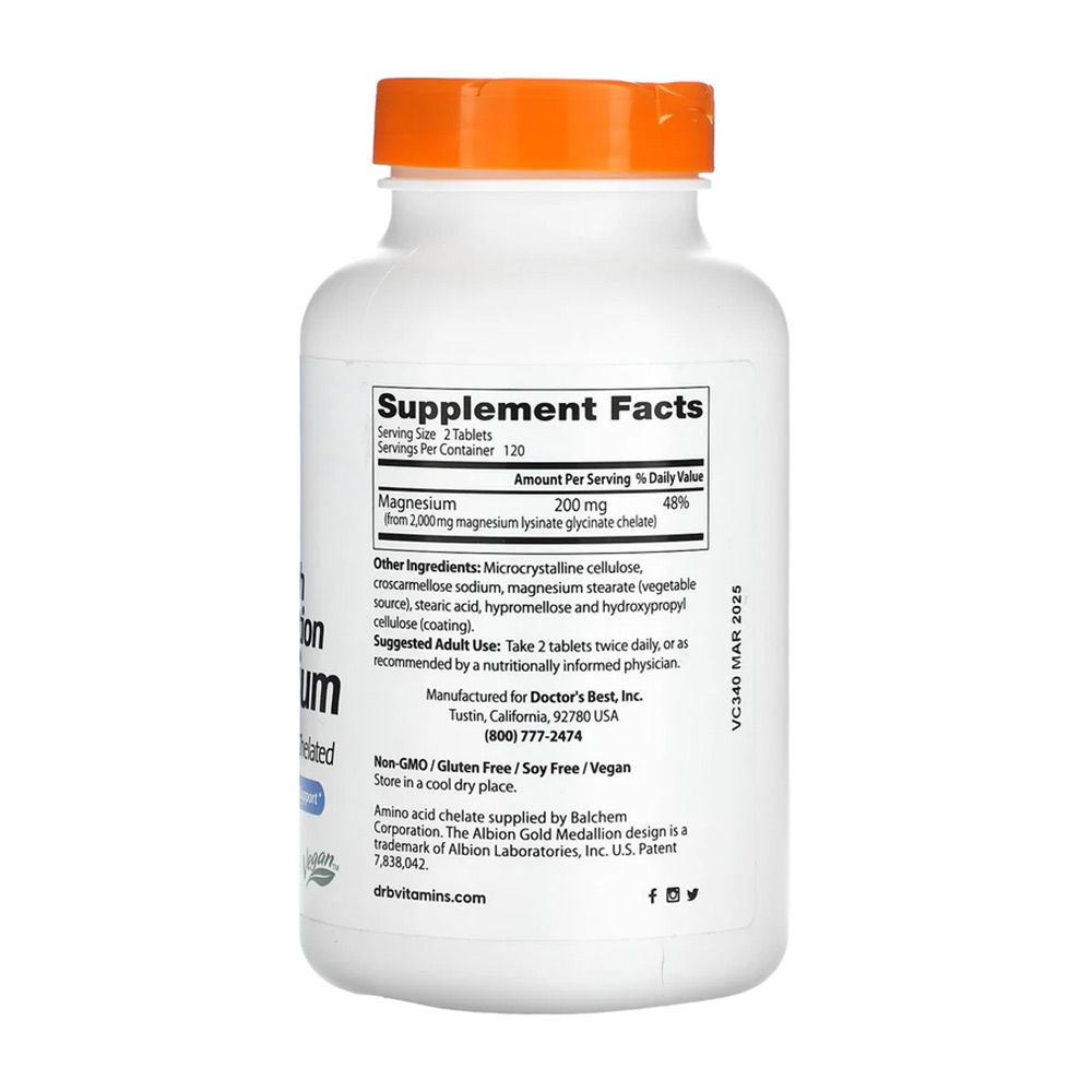 DOCTOR'S BEST - HATÉKONY FELSZÍVÓDÁSÚ MAGNÉZIUM 100 MG - 240 TABLETTA DOCTOR'S BEST - HATÉKONY FELSZÍVÓDÁSÚ MAGNÉZIUM 100 MG - 240 TABLETTA