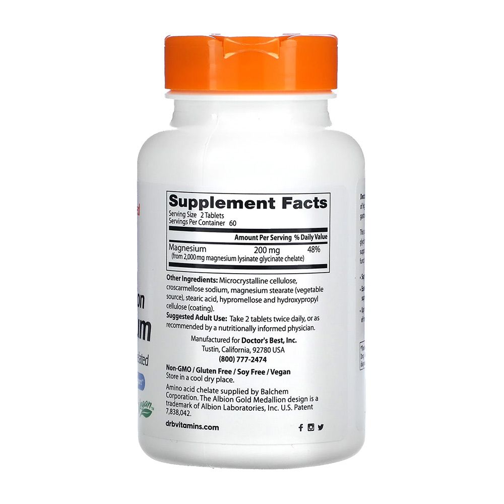 DOCTOR'S BEST - HATÉKONY FELSZÍVÓDÁSÚ MAGNÉZIUM 100 MG - 120 TABLETTA DOCTOR'S BEST - HATÉKONY FELSZÍVÓDÁSÚ MAGNÉZIUM 100 MG - 120 TABLETTA