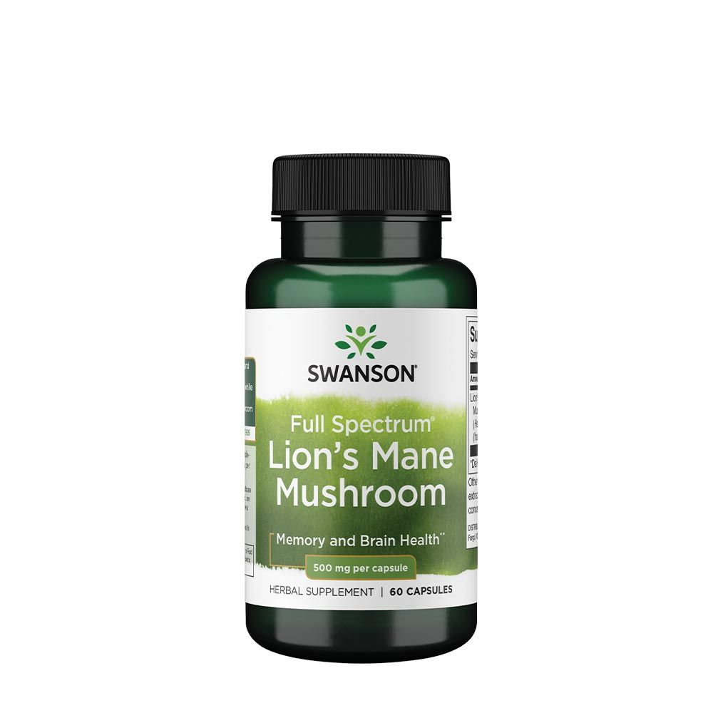 SWANSON - LION'S MANE MUSHROOM 500 MG - OROSZLÁNSÖRÉNY-GOMBA - 60 KAPSZULA SWANSON - LION'S MANE MUSHROOM 500 MG - OROSZLÁNSÖRÉNY-GOMBA - 60 KAPSZULA