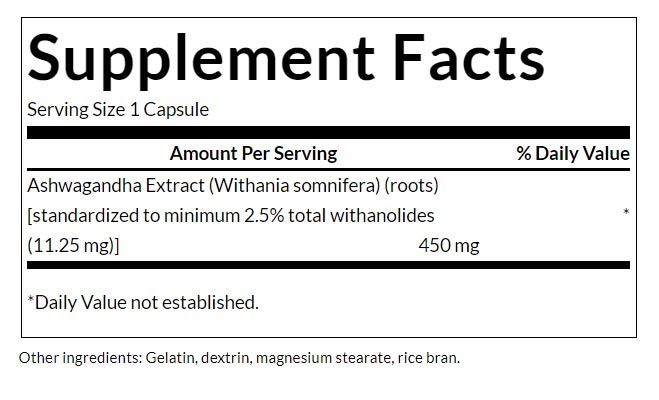 SWANSON - ASHWAGANDHA EXTRACT 450 MG - SZABVÁNYOSÍTOTT KIVONAT - 60 KAPSZULA SWANSON - ASHWAGANDHA EXTRACT 450 MG - SZABVÁNYOSÍTOTT KIVONAT - 60 KAPSZULA