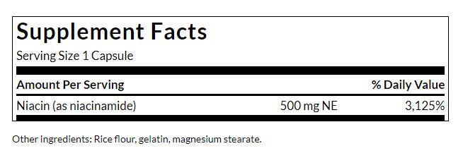 SWANSON - NIACINAMIDE 500 MG - 250 KAPSZULA SWANSON - NIACINAMIDE 500 MG - 250 KAPSZULA